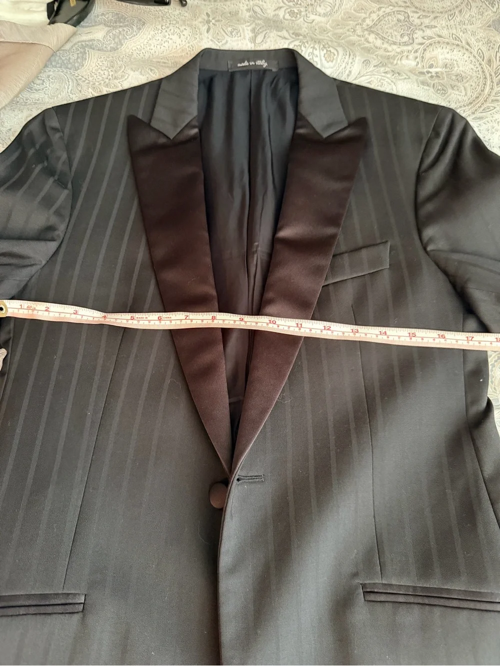 TWIST Men's Black Pinstripe Tuxedo Jacket with Satin Lapel